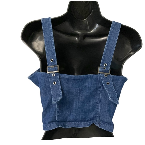 Story On Blue Denim Corset Bustier Top SZ M Women Crop Padded Hip Hop Retro - Picture 5 of 8